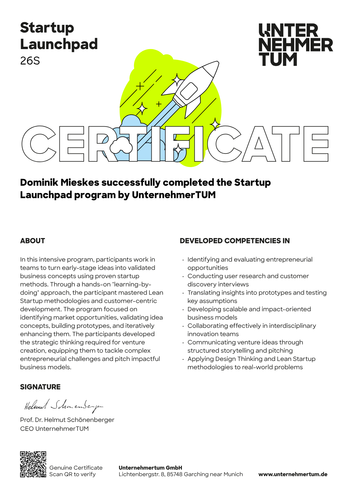 Preview of the certificate